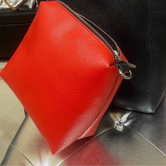 BORSE IN PELLE Leather Tote Shoulder Bag Black Removable Red P…Dark Lolita - Picture 8 of 13